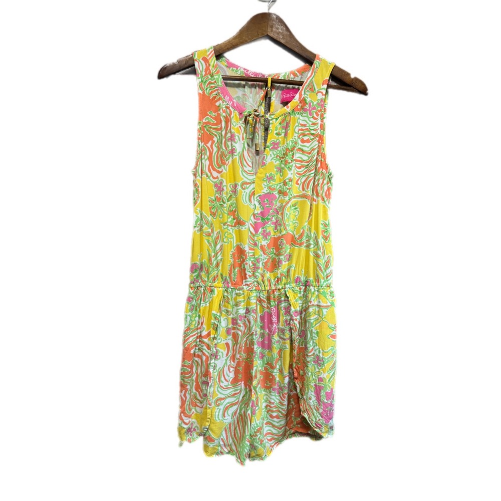 Lilly‎ Pulitzer Romper Womens M Yellow Multi Color Excellent Sleeveless Rayon